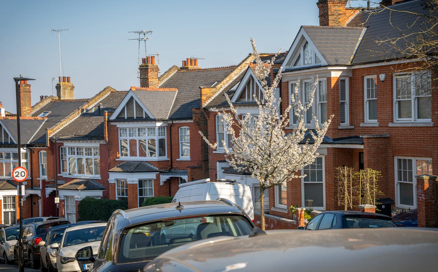 A residential street, used as a property-service illustration